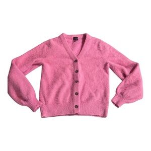 Lucy Paris Puff Sleeve Fuzzy Cardigan Bubble Gum Pink Sz M